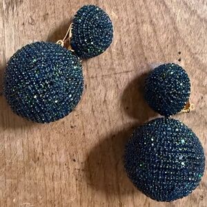 Navy Blue Beaded Ball Drop Statement Earrings